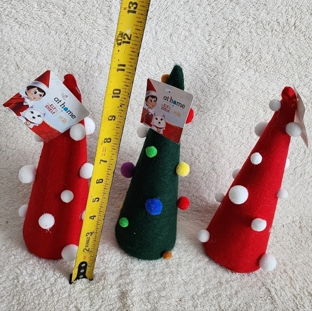 New the Elf on the shelf bundle of 3 felt Christmas trees with pompoms 10